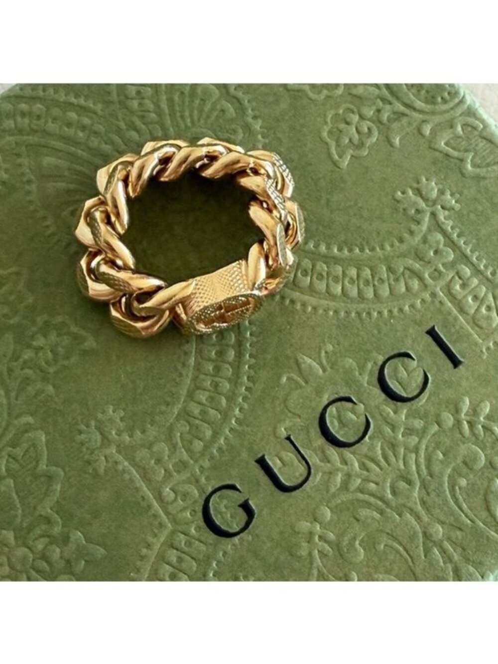 NEW GUCCI Metal Interlocking Interlocking Gourmette Chain Ring Sz S 52 6 Gold - Picture 5 of 8